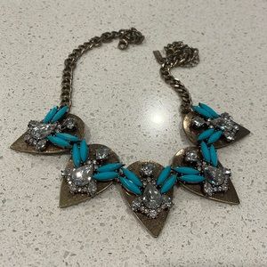 Baublebar aqua and rhinestone statement necklace antiqued chain